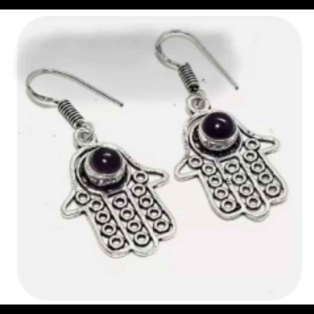 Blue Lapis Gemstone Ethnic ~925 Sterling Silver Jewelry Earring 1.7  Hamsa Hand.